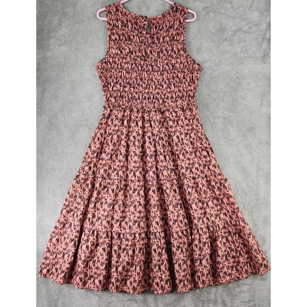 BeachLunchLounge Dress Womens Large Pink Black Smocked Sleeveless Tiered Midi - Picture 2 of 9